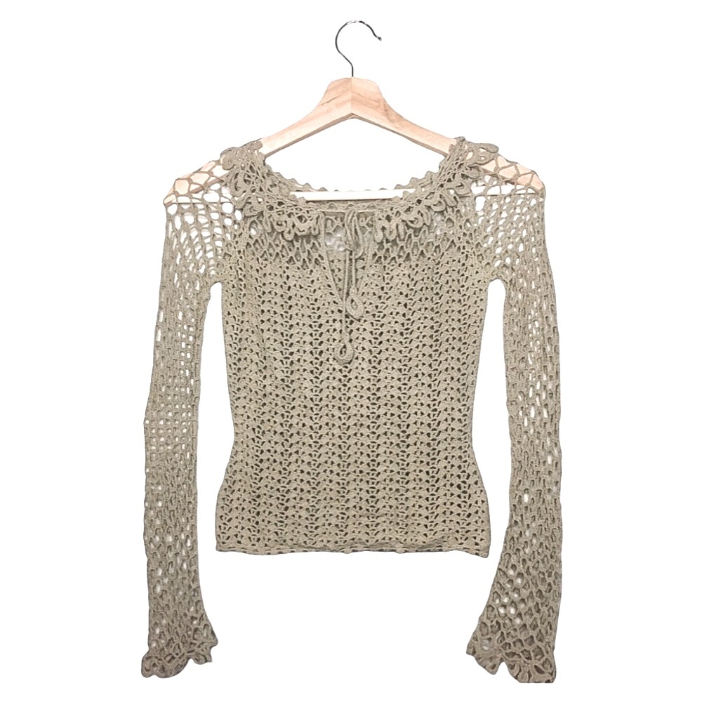 NWOT Vintage 90s Handmade Crochet Boho Sweater Fishnet Sleeves